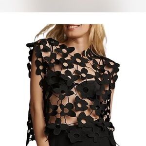 Anthropologie Black Floral Cutout Blouse